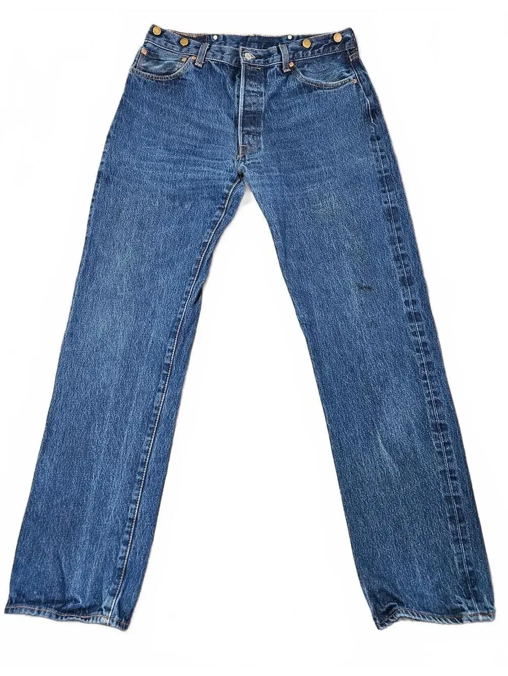 Levis Mens 501 Jeans 36W 38L suspender Buttons Straight Leg Blue Button Fly